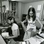 Students shuffling records in the WBCR Radio station in the 1970s, when it was in Haven Hall.